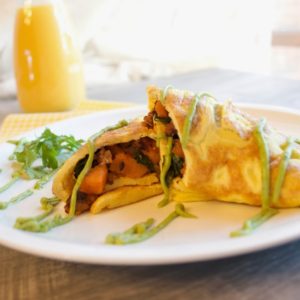 Chorizo Breakfast Burrito with Avocado Cream | Plaid and Paleo