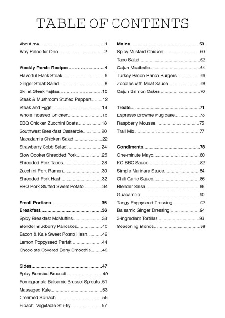 Table of Contents | Paleo for One