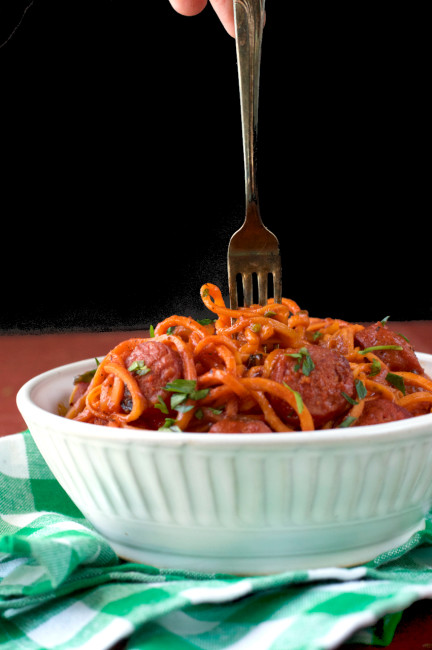 Paleo Spicy Sausage Pasta by Plaid and Paleo