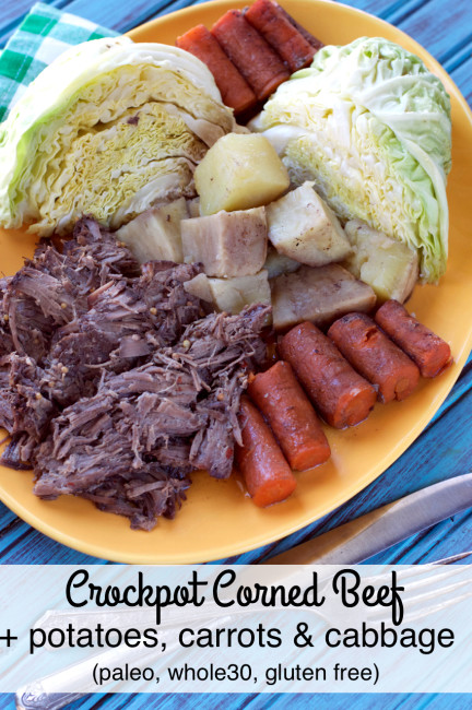 Crockpot Corned Beef with Potatoes, Carrots and Cabbage | Plaid and Paleo
