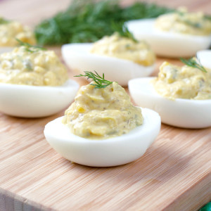 Paleo Dill Pickle Deviled Eggs | Plaid and Paleo