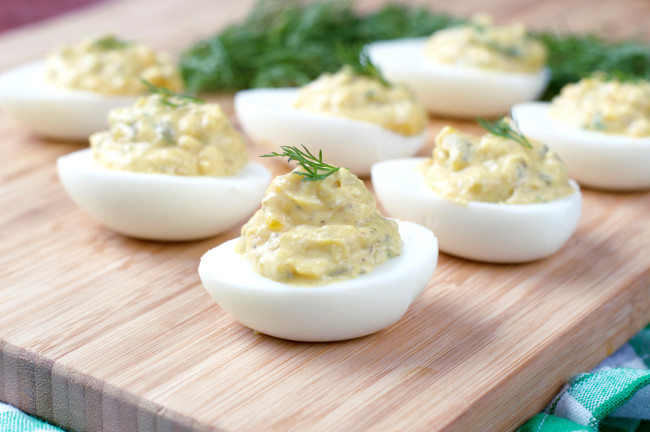 Paleo Dill Pickle Deviled Eggs | Plaid and Paleo