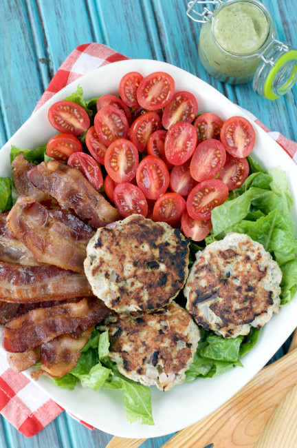 Paleo Bacon Ranch Burger Salad with Avocado Ranch Dressing | Plaid and Paleo