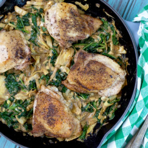 Paleo Spinach and Artichoke Skillet Chicken | Plaid and Paleo